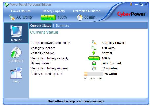 PowerPanel Personal Edition, livré avec les onduleurs NITRAM