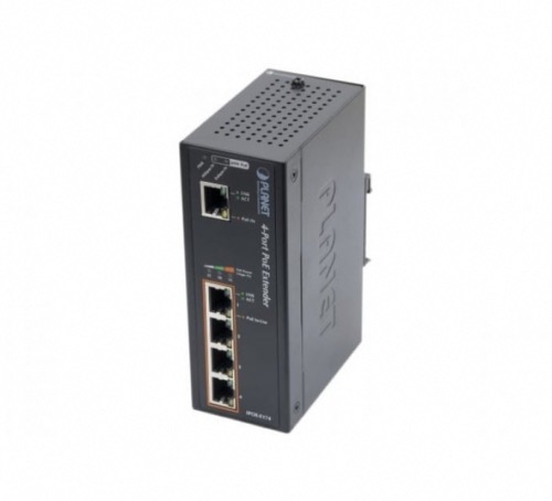 Switch industriel 1 port ultra POE vers 4 PoE+ Planet IPOE-E174