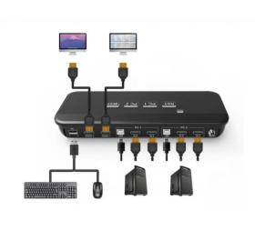 Switch KVM HDMI 4K USB 2 ports double écran avec câbles