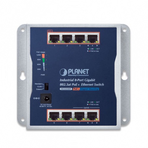 Switch industriel mural 8 ports Giga PoE+ Planet WGS-818HP