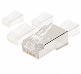 afficher l'article Connecteurs RJ45 CAT6 STP avec peigne sachet 10 pour cable monobrin