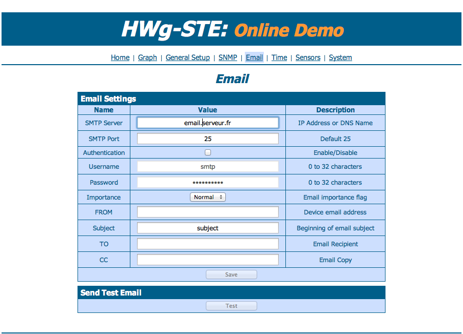 Envoyer les alarmes mails  2 destinataires avec le thermomtre réseau Hwg-STE