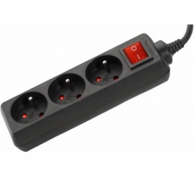 Multiprise électrique noire - 3 prises avec interrupteur 1,50 m
