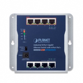 afficher l'article Switch industriel mural 8 ports Giga 4 PoE+ Planet WGS-814HP