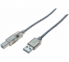 Cordon USB 2.0 type A/B transparent 3 m