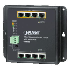 Switch industriel mural 8 ports Giga 4 PoE Planet WGS-804HP