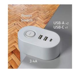 Multiprise à pincer 3 prises interrupteur chargeur USB