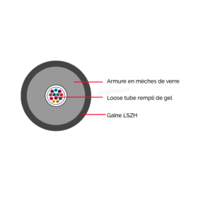 Câble optique 12 fibres multimode OM2 50/125 à la coupe