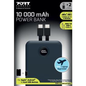 Powerbank 10000 mAh USB-A/C 2 cbles Port Design