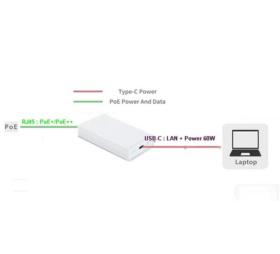 Convertisseur RJ45 PoE++ vers Power Delivery USB-C et RJ45