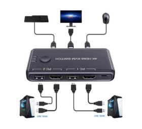 Mini Switch KVM HDMI 4K USB 2 ports avec câbles