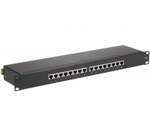 Panneau de brassage RJ45 19, Cat.5e, 16 ports, noir, blindé