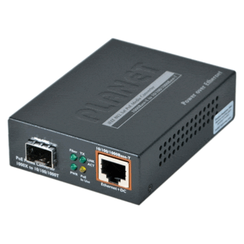 Convertisseur gigabit RJ45 SFP PoE+ Planet GTP-805A