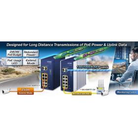 Switch industriel 8 ports Giga PoE+ 2 SFP Planet IGS-1020PTF