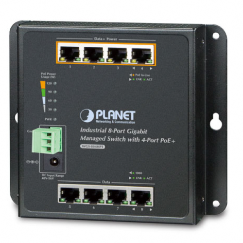 Switch industriel mural 8 ports Giga 4 PoE+ Planet WGS-804HPT