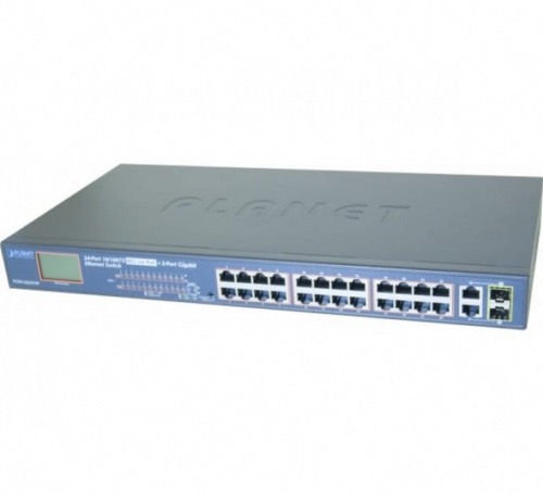 Switch 24 ports 10/100 PoE+ 2 gigabit RJ45/SFP combo Planet