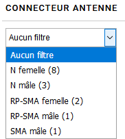 Le menu local facilite la sélection d'une antenne en fonctionne de sa connectique