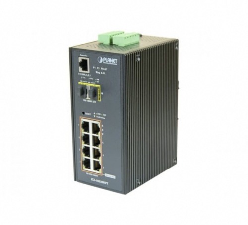 Switch industriel 8 ports Gigabit PoE+ 2 SFP Planet IGS-10020HPT