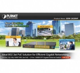 Switch 24 ports Gigabit PoE+ 2 SFP Planet GSW-2620HP