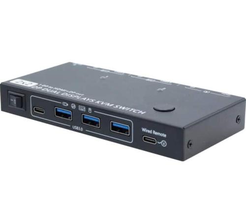 Switch KVM 2 ports 1 écran vers double écran HDMI DP