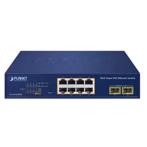 Switch Planet 8 ports gigabit PoE+ 2 SFP GS-2210-8P2S
