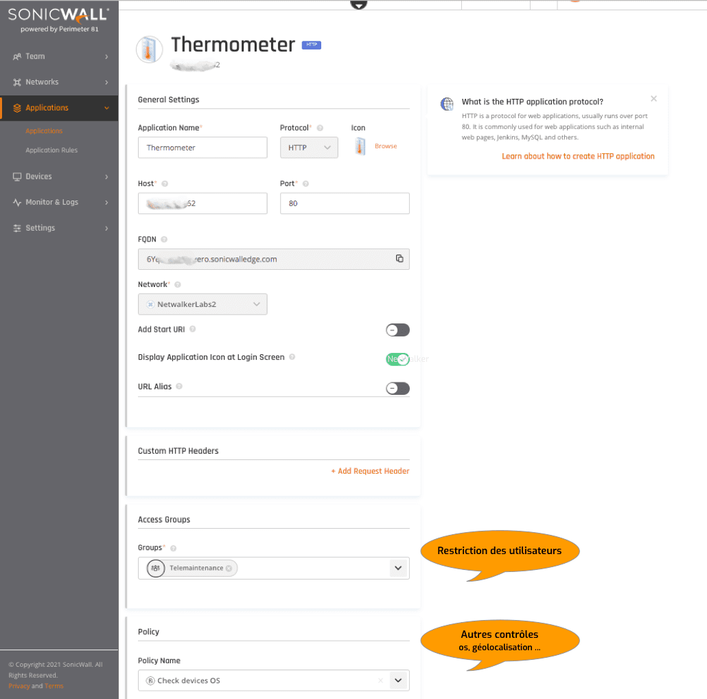 Cloud Edge configuration d'une application