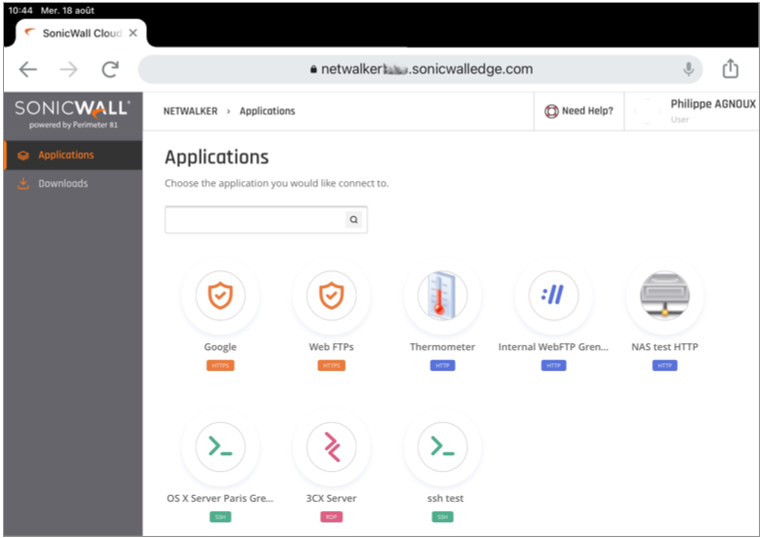 Interface utilisateur de Cloud Edge Security Access depuis un iPad